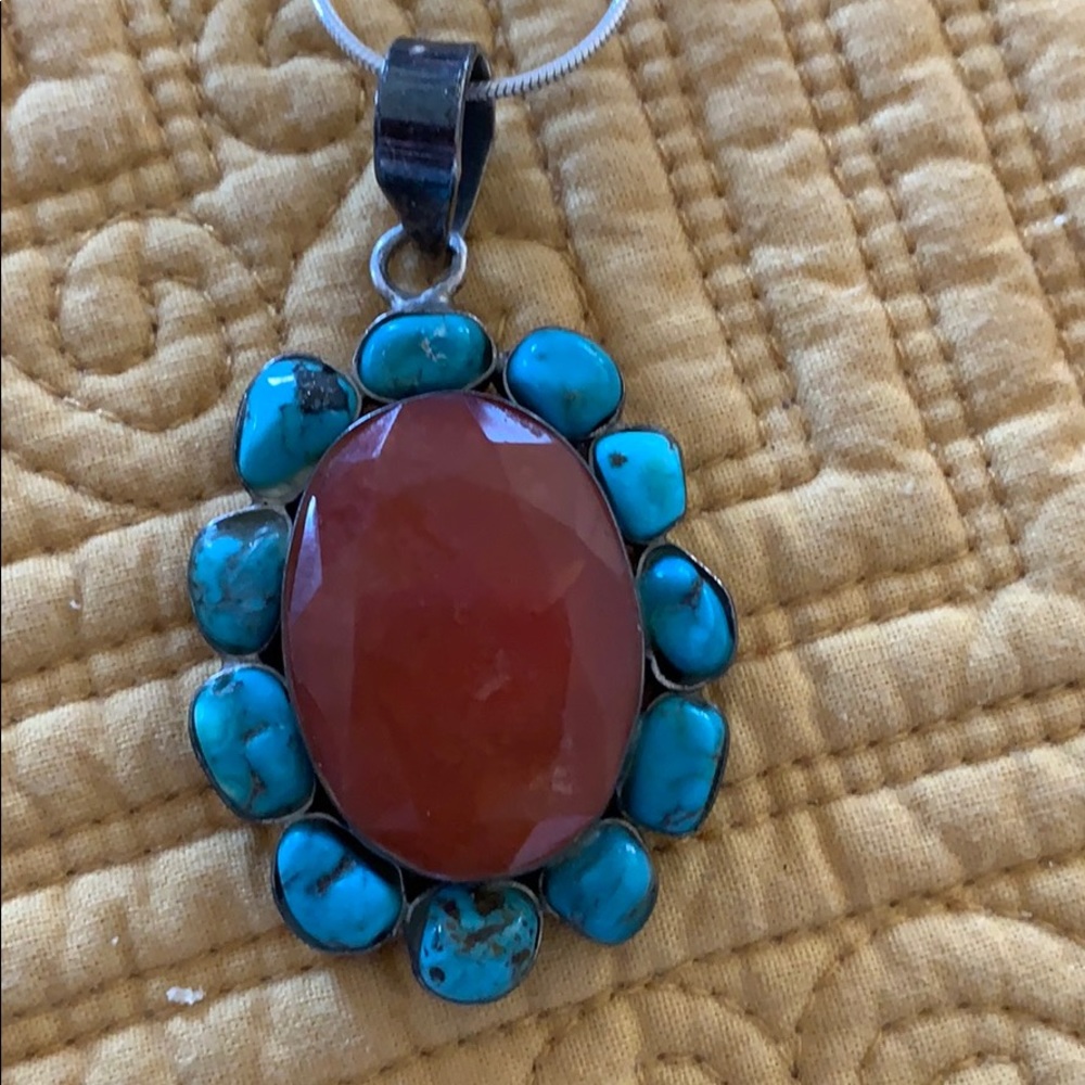 Turquoise and carnelian necklace.